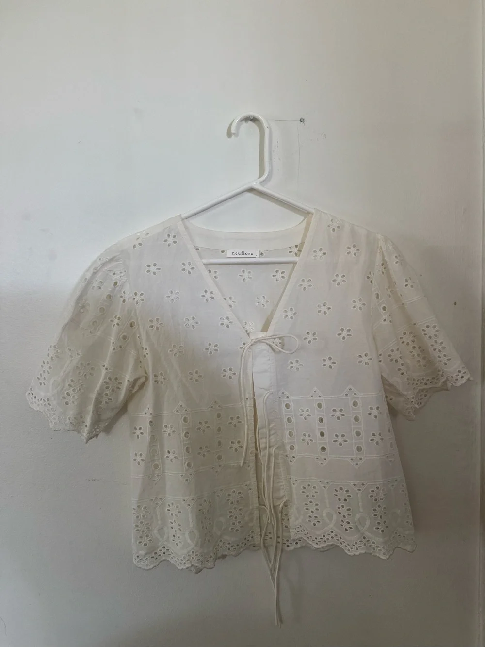 Neuflora Cream Eyelet Tie-Front Blouse